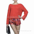 Ladies' Red Wool Acrylic Pullover Sweater, customized designs welcomed